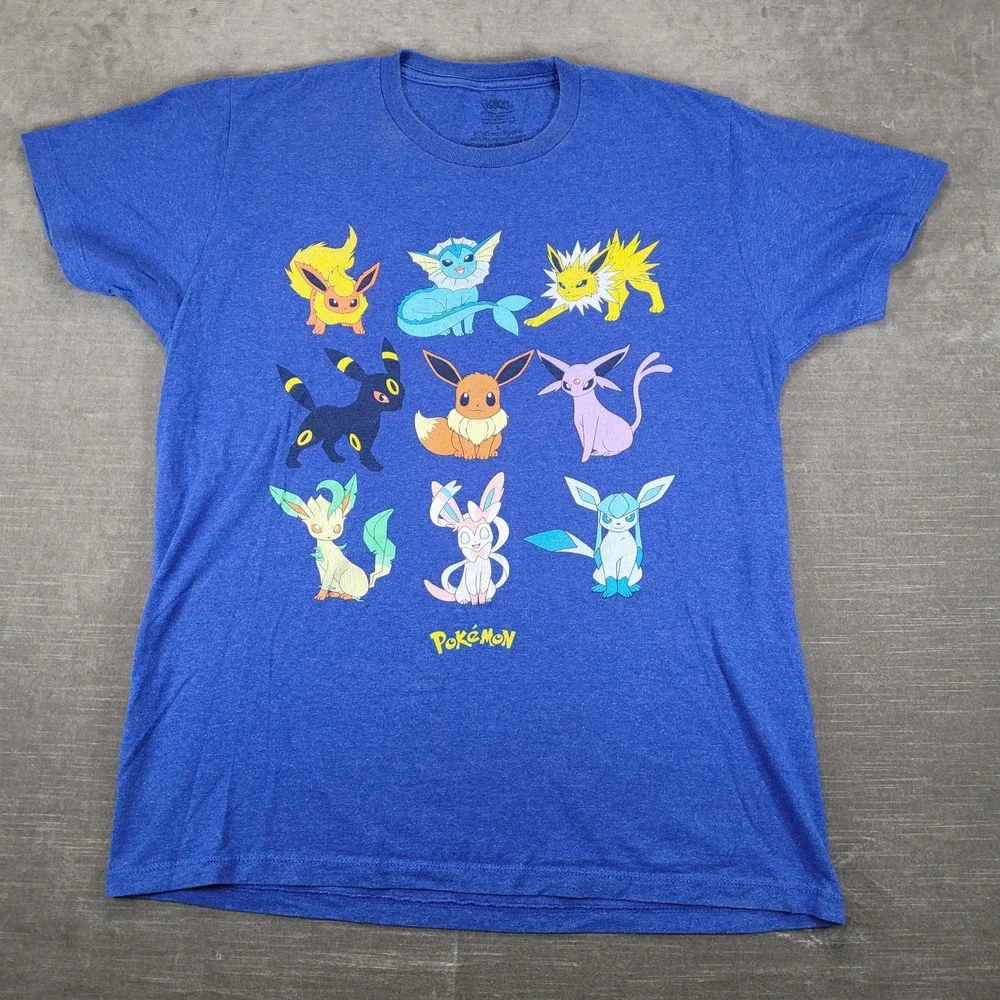 Pokemon T-Shirt Mens Large Blue Eeveelutions Graphic Short Sleeve Tee